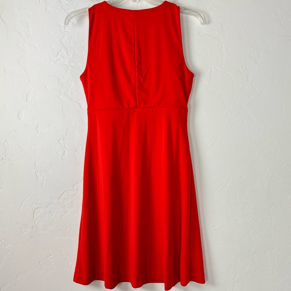Ann Taylor Dress Solid Orange Bold Vibrant‎ Lined Cross Wrap Waist Career Knit - Picture 2 of 7